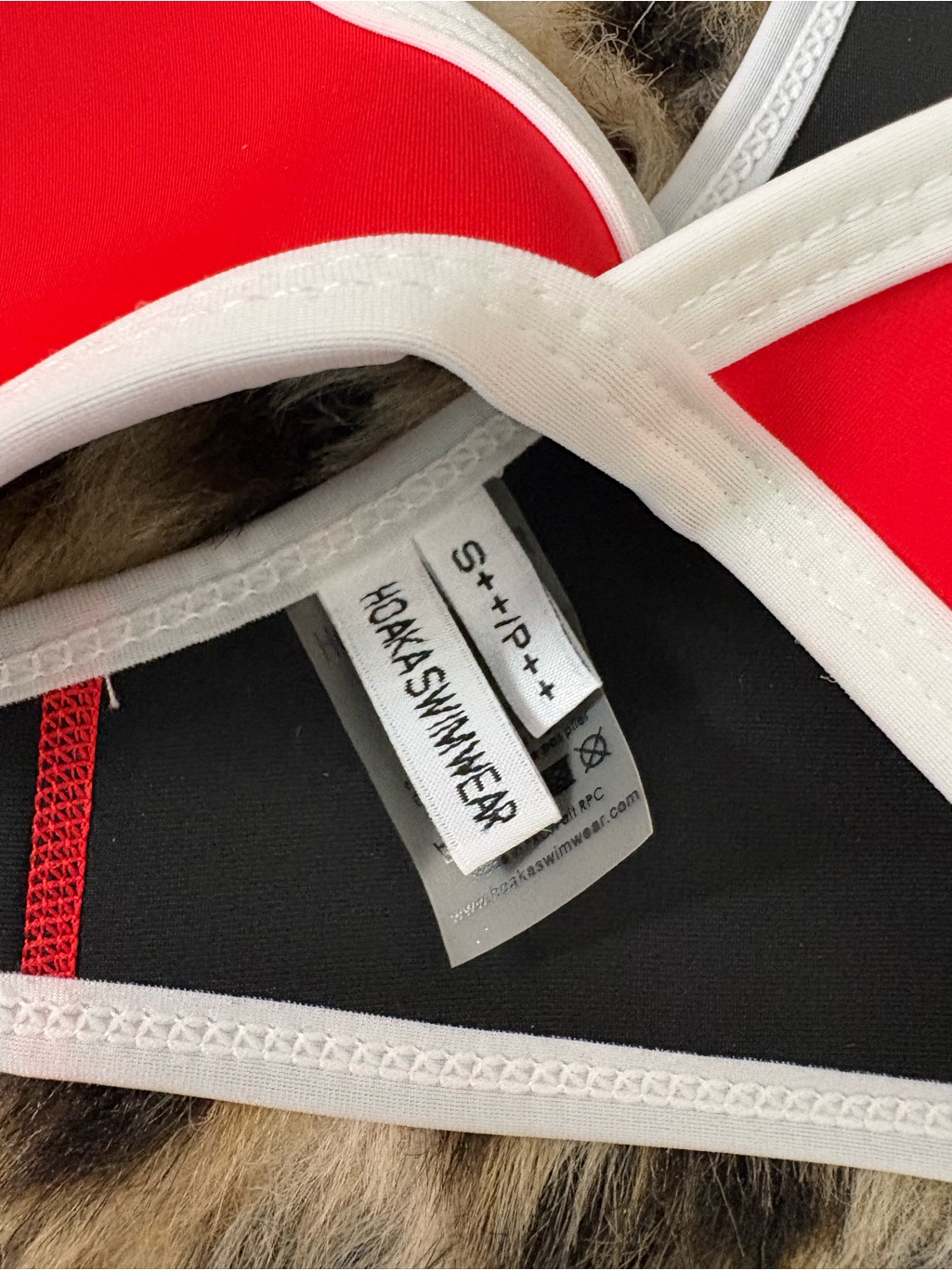 Red Contrast-Trim Triangle Bikini Set With White Accents — image 3 of 4